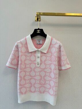 New Casablanca Monogram Knit Polo Shirt - Pink/White